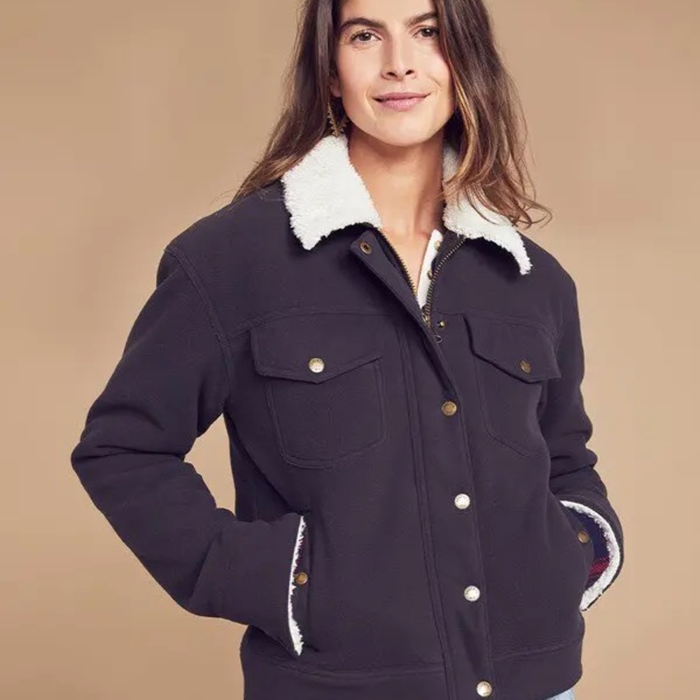 Faherty Sherpa Lined Trucker Jacket in Black Size Women’s Medium